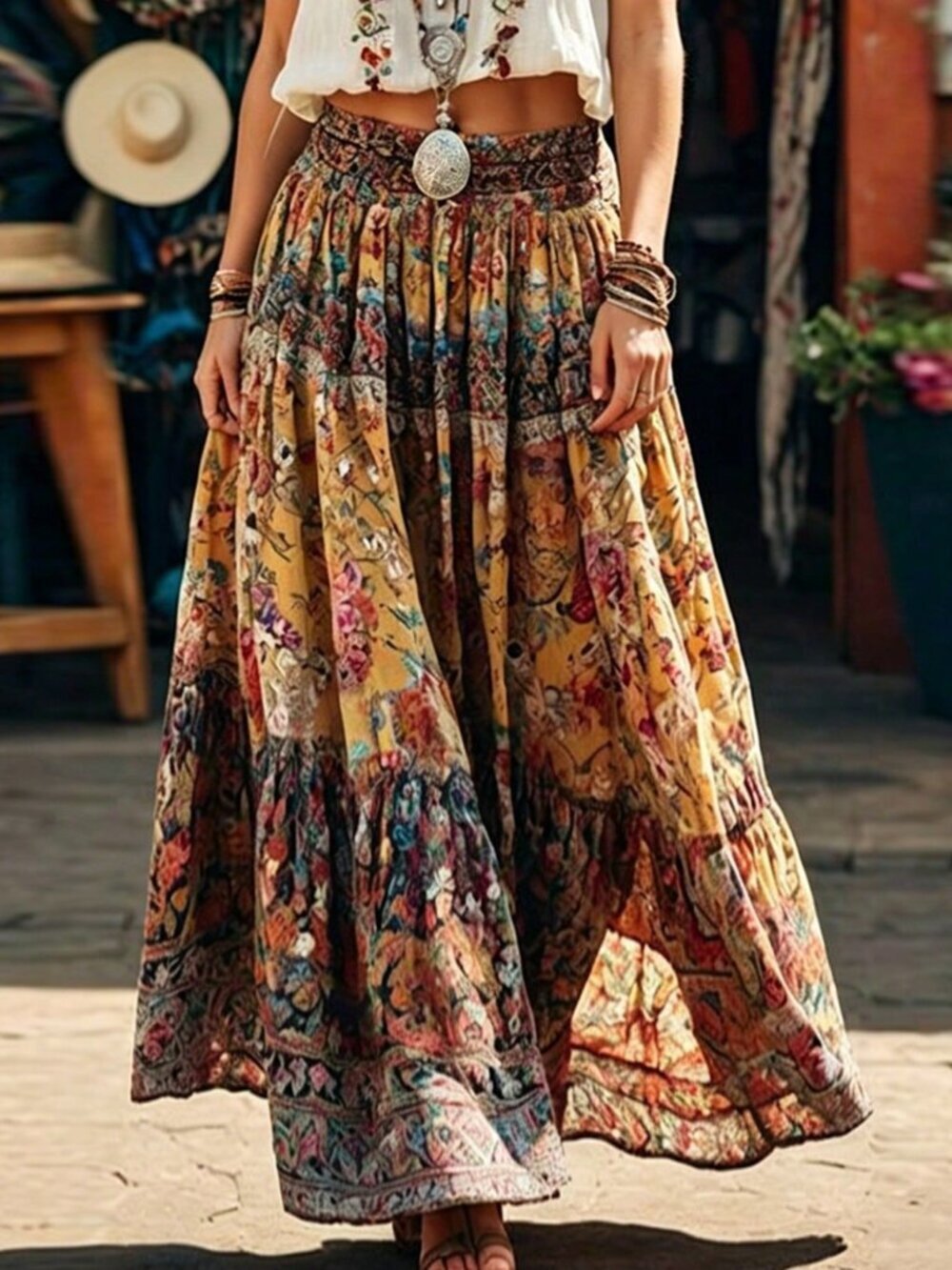 Multicolor Boho Women's Casual Floral Print A-Line Skirt